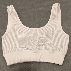 Ribbed White Gray Striped Thick Workout Sports Bra